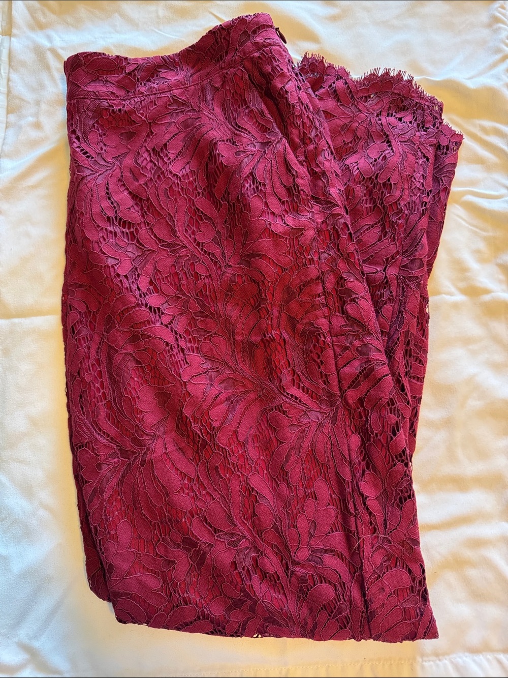 Crown & Ivy Women’s Cranberry Lace Overlay Side Zip Trouser